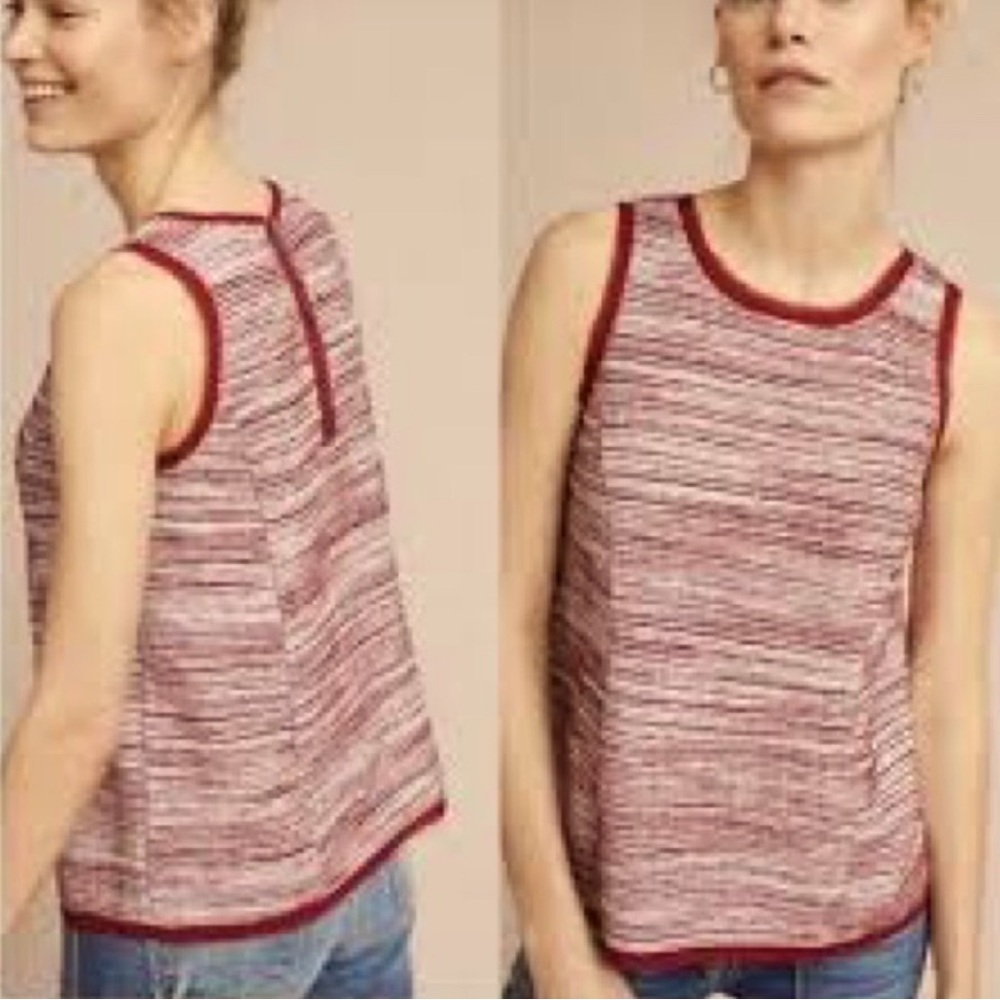 Anthropologie Vanessa Virginia Indira Red and White Textured Top